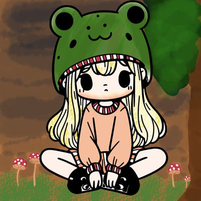a girl wearing a frog hat and some frog socks