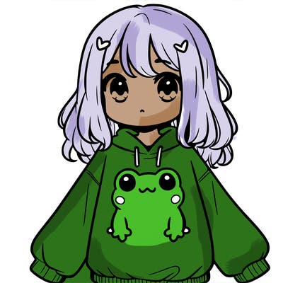 girl wearing frogging sweatshirt