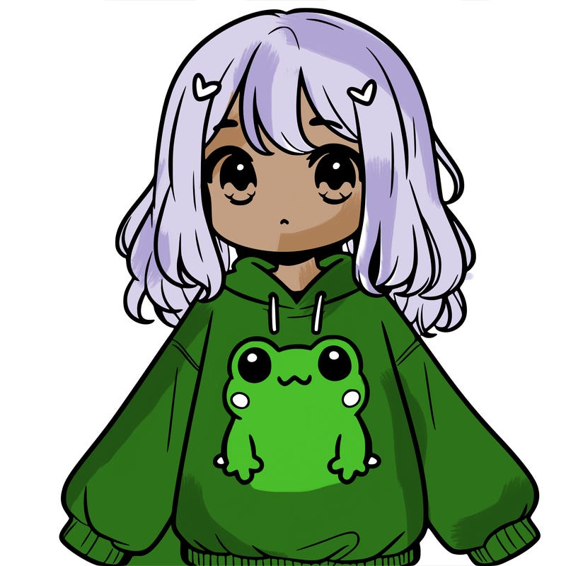 girl wearing frogging sweatshirt
