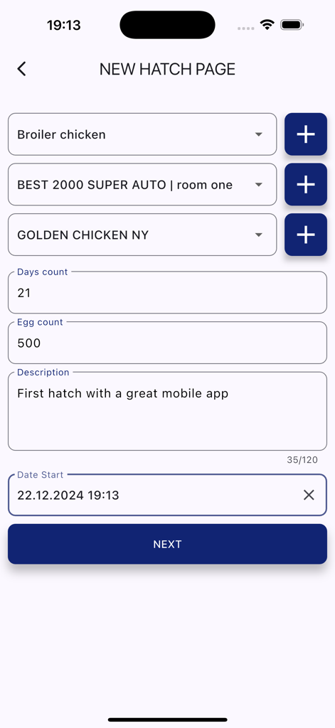 Hatch Tracker Pro - Interface for adding a new egg hatch batch in Hatch Tracker Pro