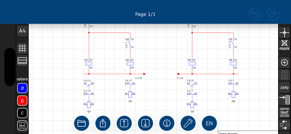 Diagrama de ingeniería eléctrica diseñado con símbolos IEC en Circuit Planner
