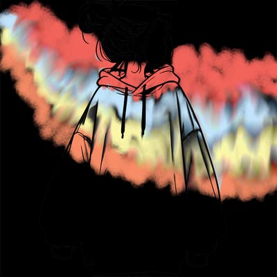 realistic girl with a oversized sweatshirt on and a bun