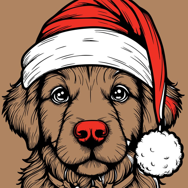 realistic dog with a christmas hat
