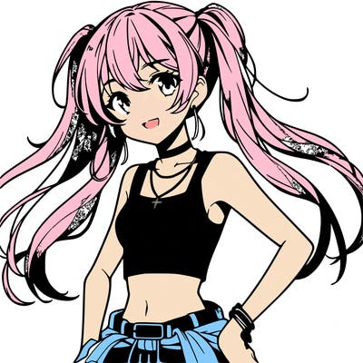 anime girl wearing crop top