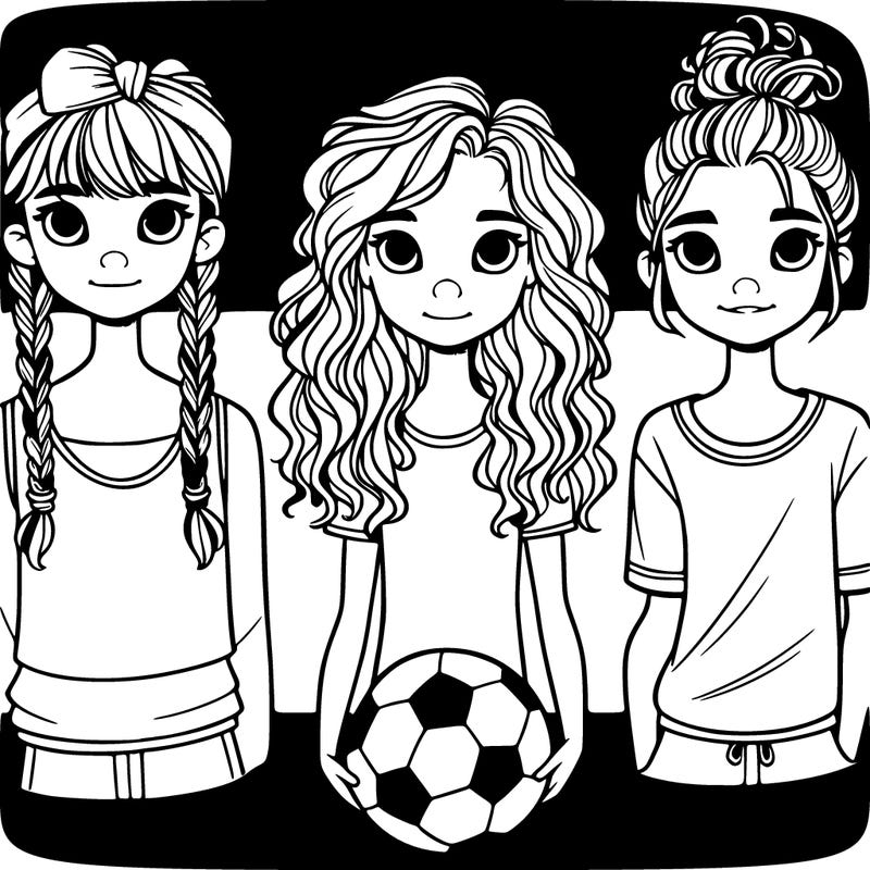 three girls one tomboy one girly girl and the other one is a soccer girl and one has braids and one has really curly hair and the other one has a messy bun they look like real people and there 11 to 14