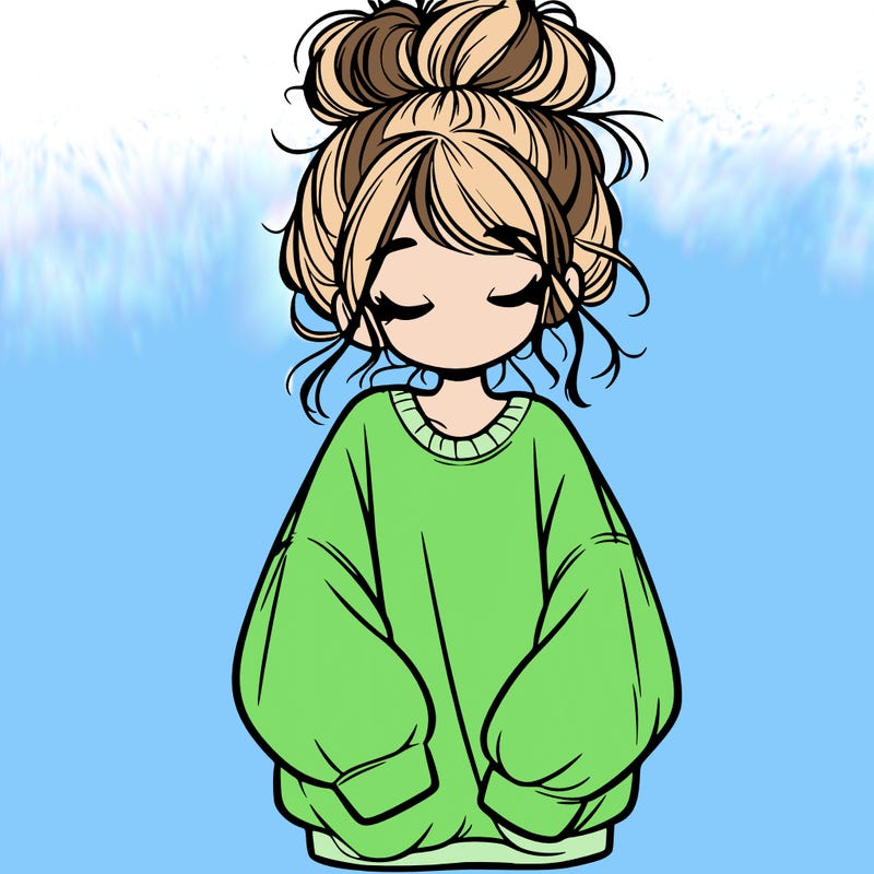 girl with baggy sweatshirt and messy bun