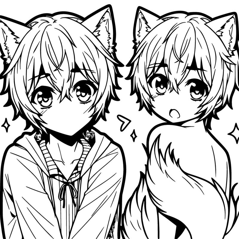 anime boy with wolf ears and tail