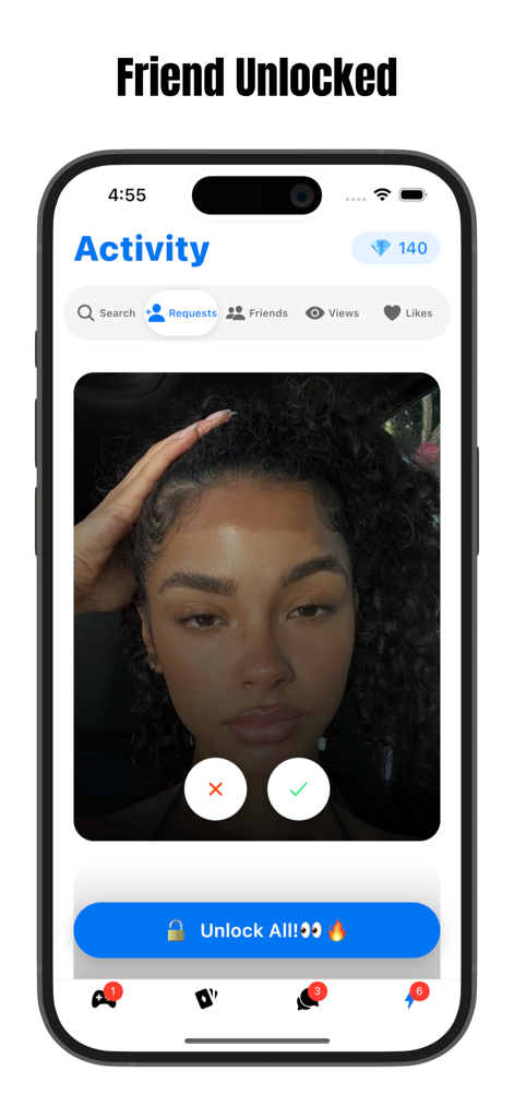 Pandu – Make Friends and Play - Pandu 모바일 앱 화면으로 친구 요청 및 사용자 프로필을 보여줍니다.