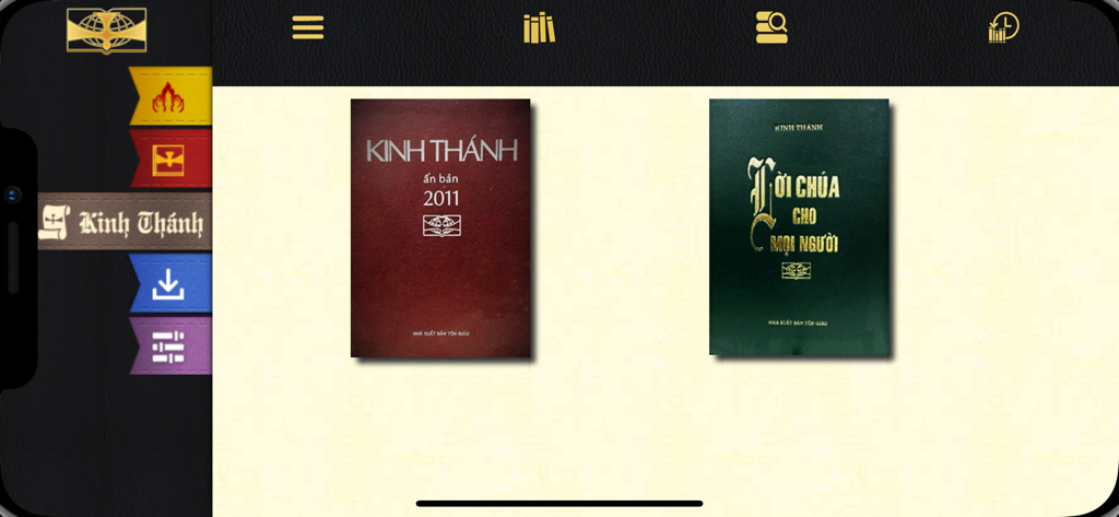 Vietnamese Catholic Bible library screen in the KTCGKPV app