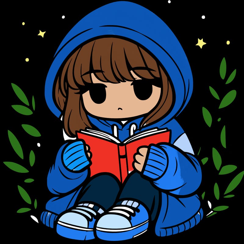 girl in oversized hoodie reading a book