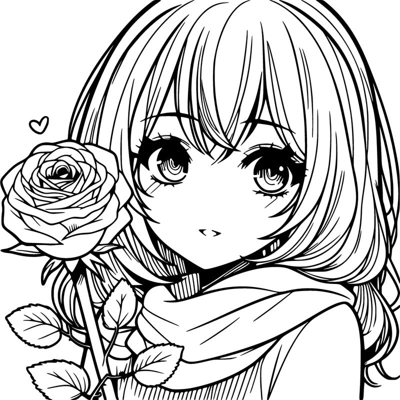 manga girl with a rose
