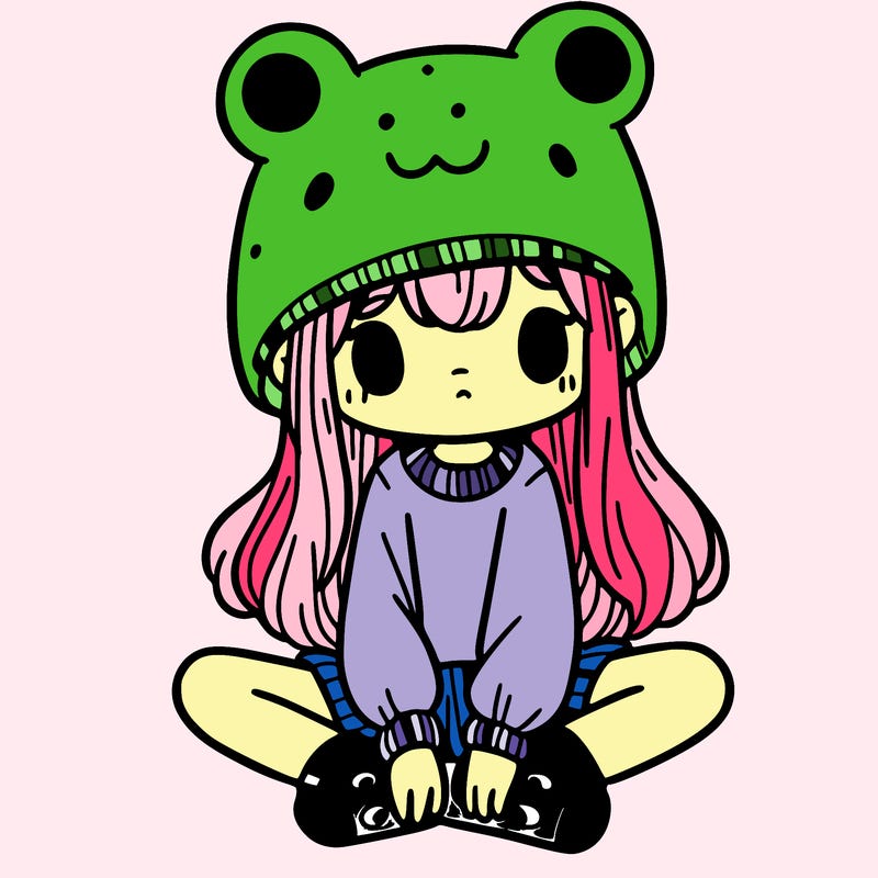a girl wearing a frog hat and some frog socks