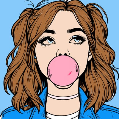 realististic girl blowing bubble -gum