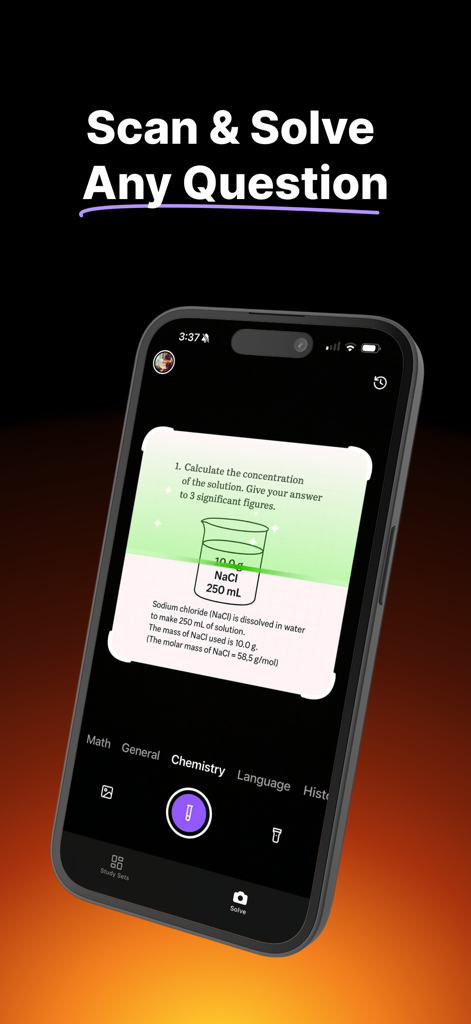 Studley AI app scanning a chemistry problem to provide instant answers