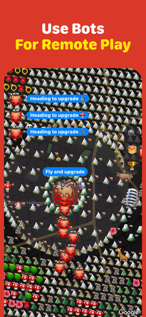 Cheapshot - Map Game - Cheapshot game map screen showing bots for remote play and territory icons