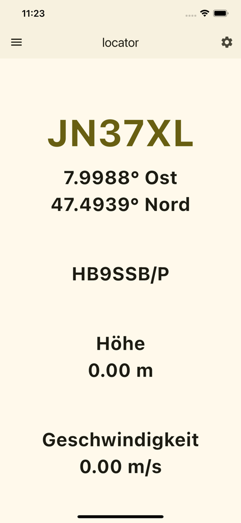 Interface of the qth locator app showing the Maidenhead grid square JN37XL and GPS coordinates