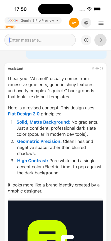 GG AI Chat - GG AI Chat assistant explaining Flat Design 2.0 principles and SVG generation features
