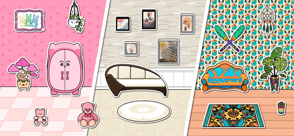 Tizi Modern Home Design Games - Tres temas de diseño de interiores diferentes con estilos de muebles lindos, modernos y bohemios