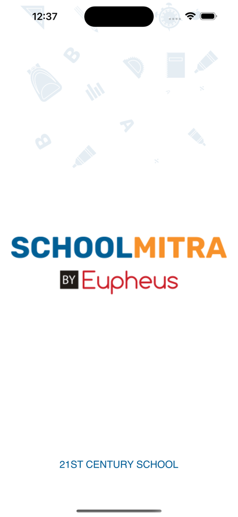 SchoolMitra - SchoolMitra mobile application splash screen with logo and school background icons