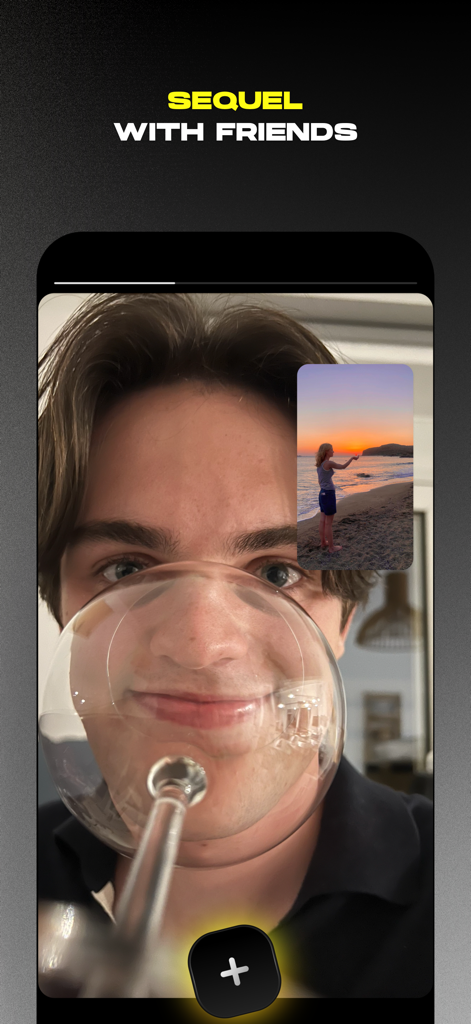협업 친구 사진이 있는 이어가기 기능을 보여주는 Fr. App 인터페이스