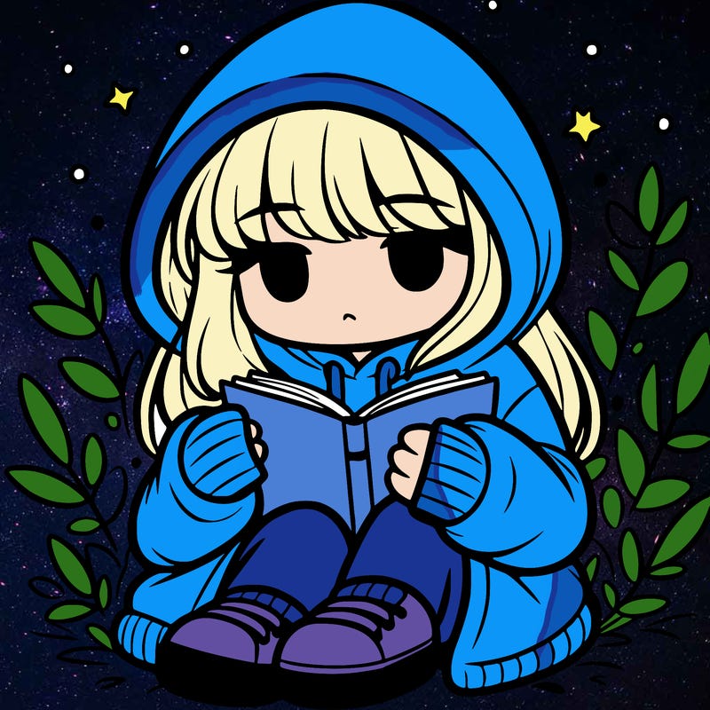 girl in oversized hoodie reading a book