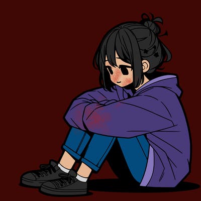 sad anime girl sitting alone