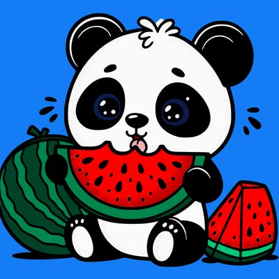 panda eating a watermelon