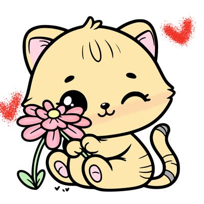 a cute kitten playing with with a flower