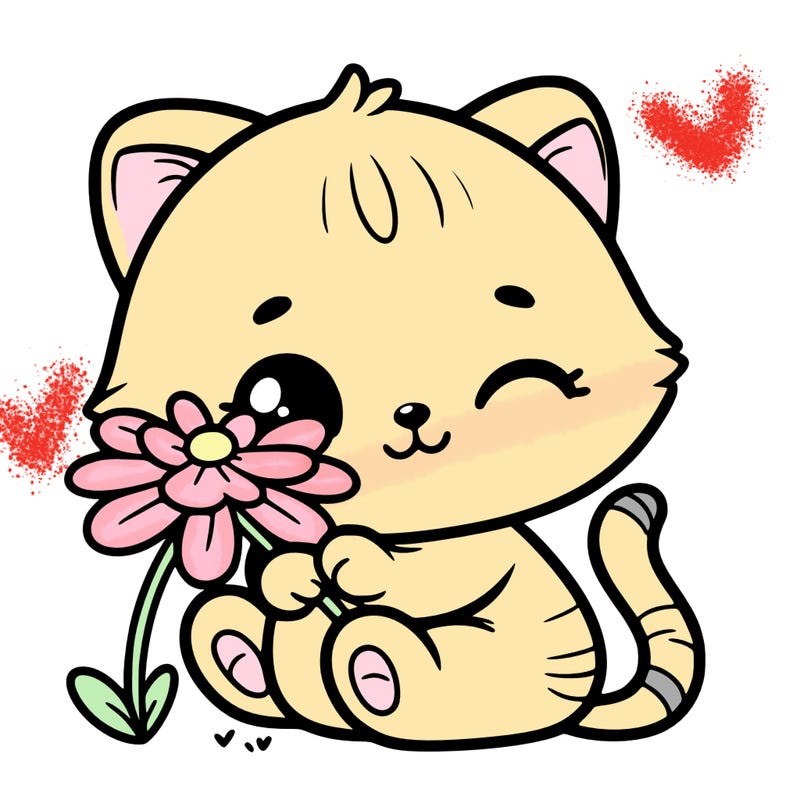 a cute kitten playing with with a flower