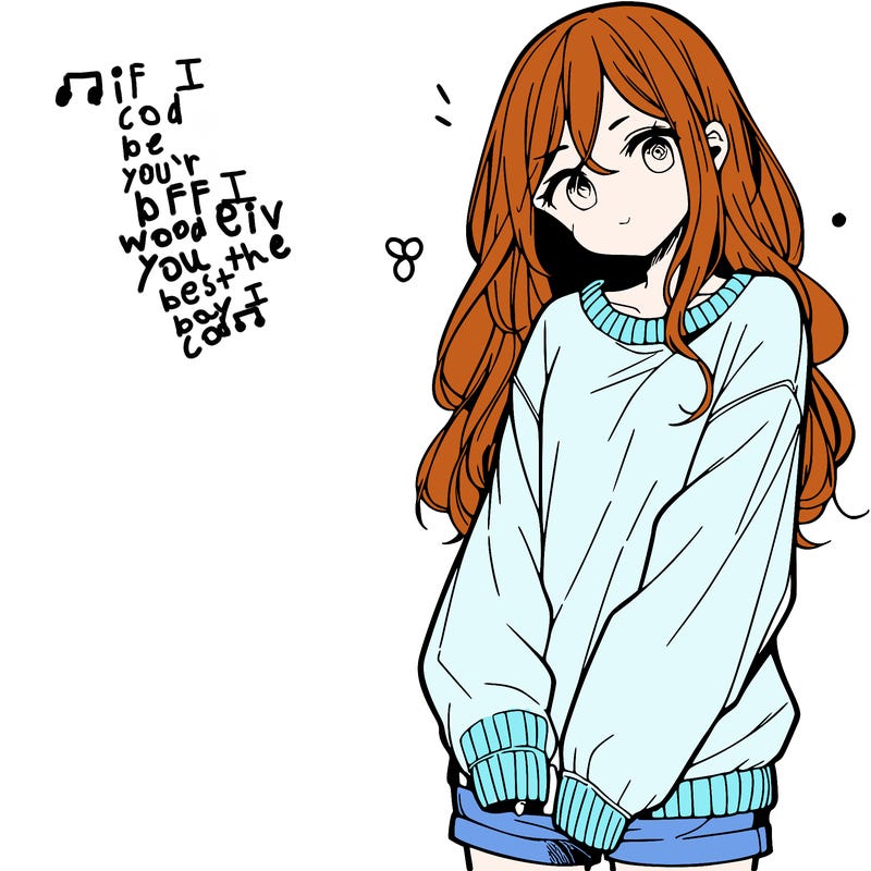manga teen girl  in a sweater and baggy pants