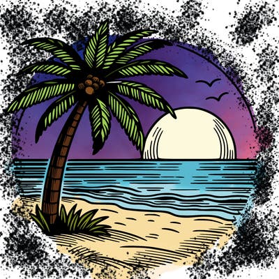 palm tree beach sunset