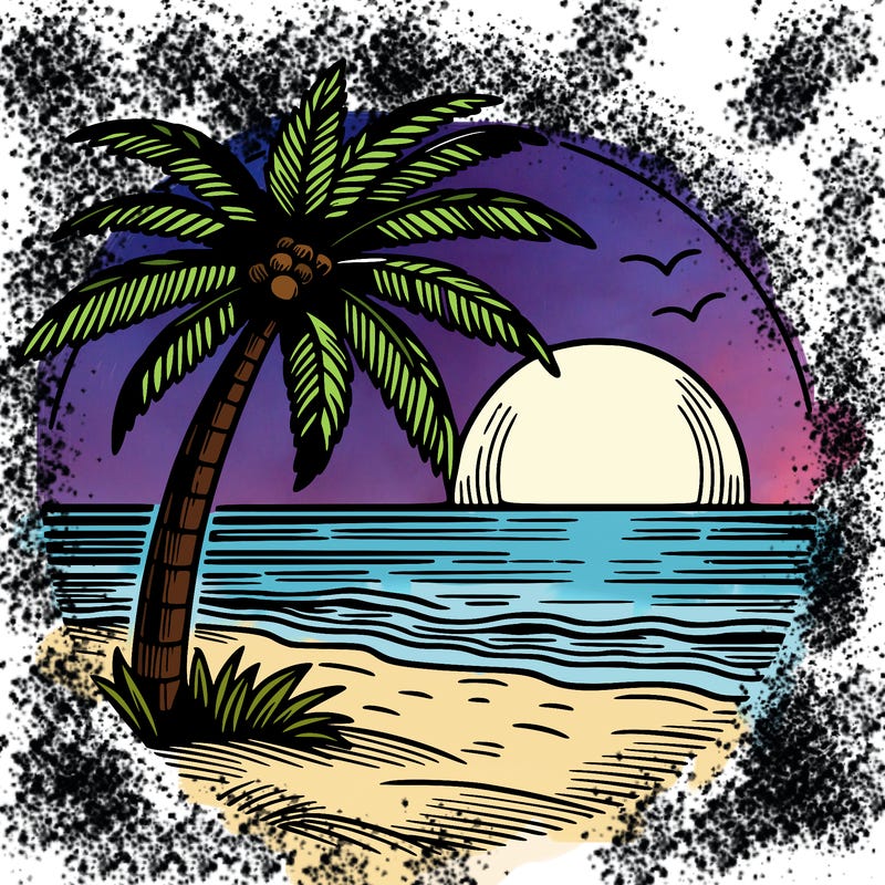 palm tree beach sunset