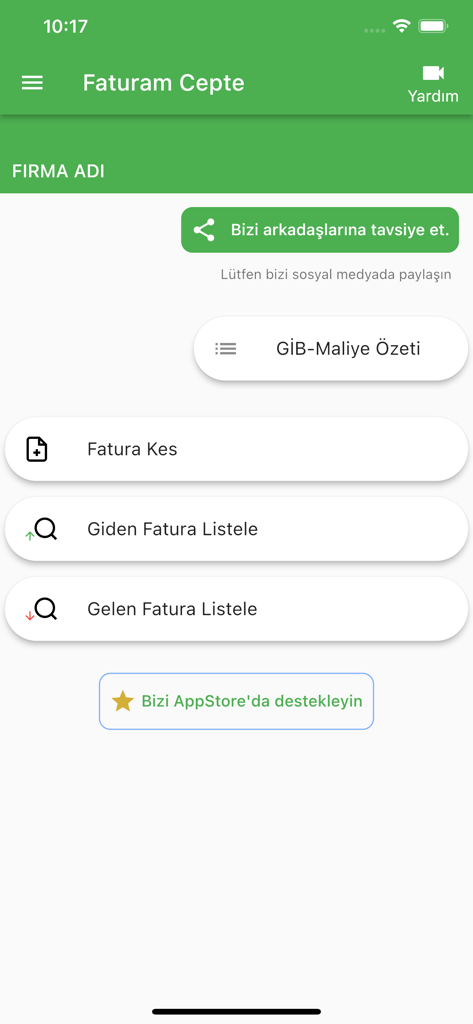 Menu principal do aplicativo Faturam Cepte mostrando opções para emitir e listar faturas