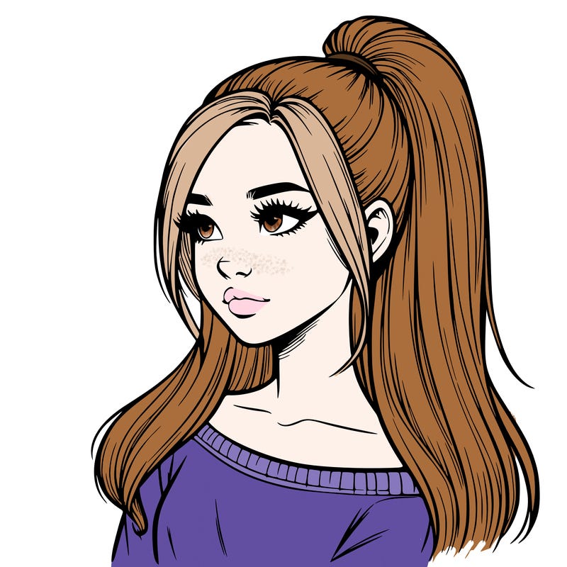 realistic girl with a high ponytail