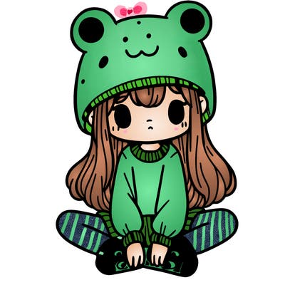 a girl wearing a frog hat and some frog socks