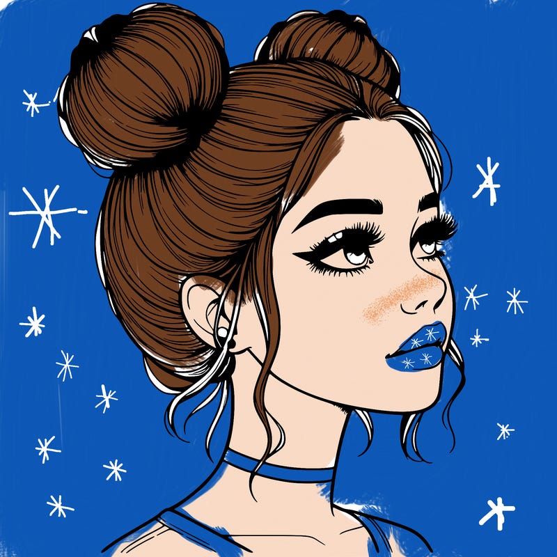 realistic girl with buns on the top of her head