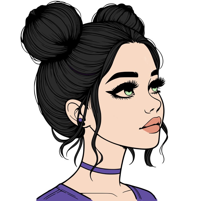 realistic girl with buns on the top of her head
