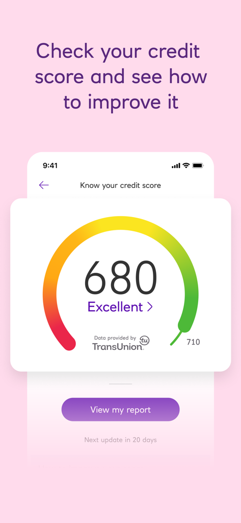 NatWest Mobile Banking app screen displaying a TransUnion credit score of 680 with an excellence rating gauge