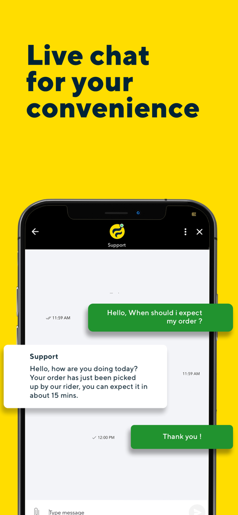 Smartphone screen displaying Foodmandu app live chat with customer support for order assistance