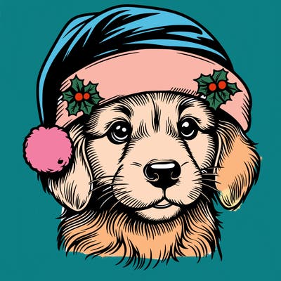 realistic dog wearing a santa hat