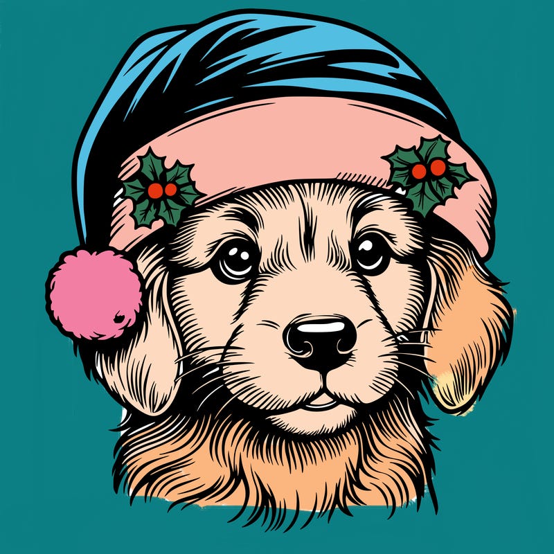 realistic dog wearing a santa hat