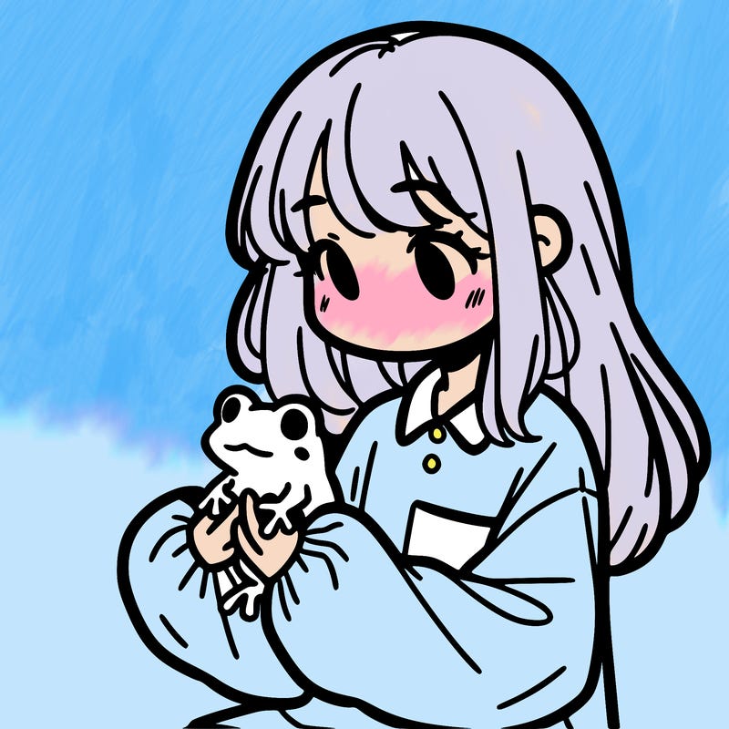 girl with long hair and a oversized shirt. and she is holding a frog