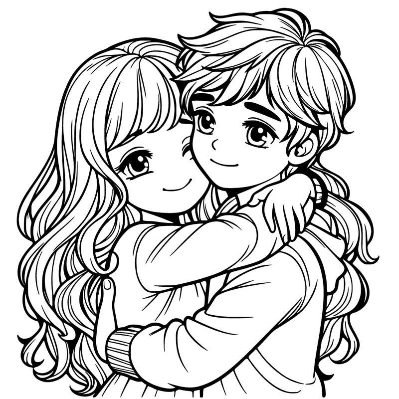 realistic girl and boy hugging