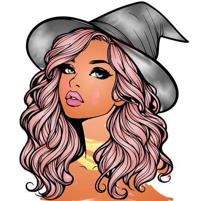 realistic witch girl with wavy hair and lips