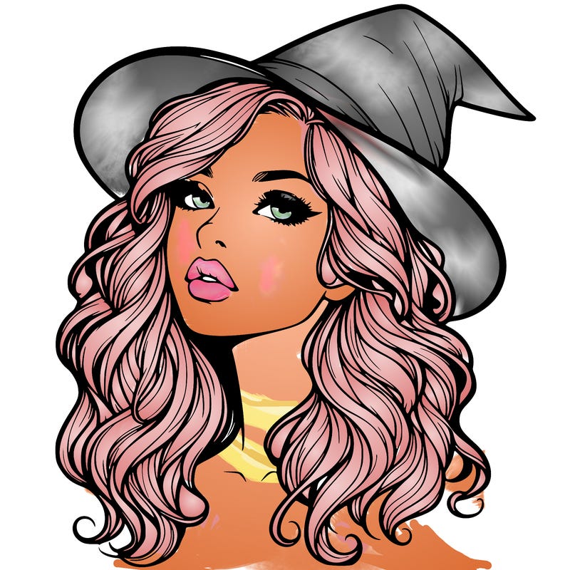 realistic witch girl with wavy hair and lips