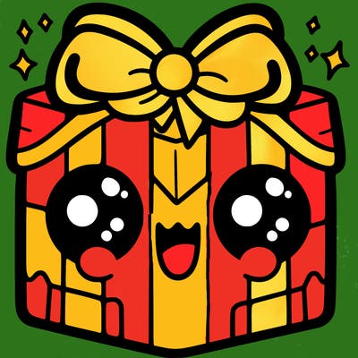 a christmas gift with eye and mouth kawaii
