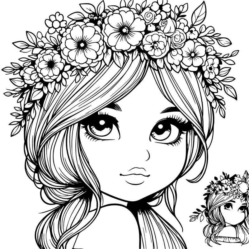 realistic girl with flowers crown