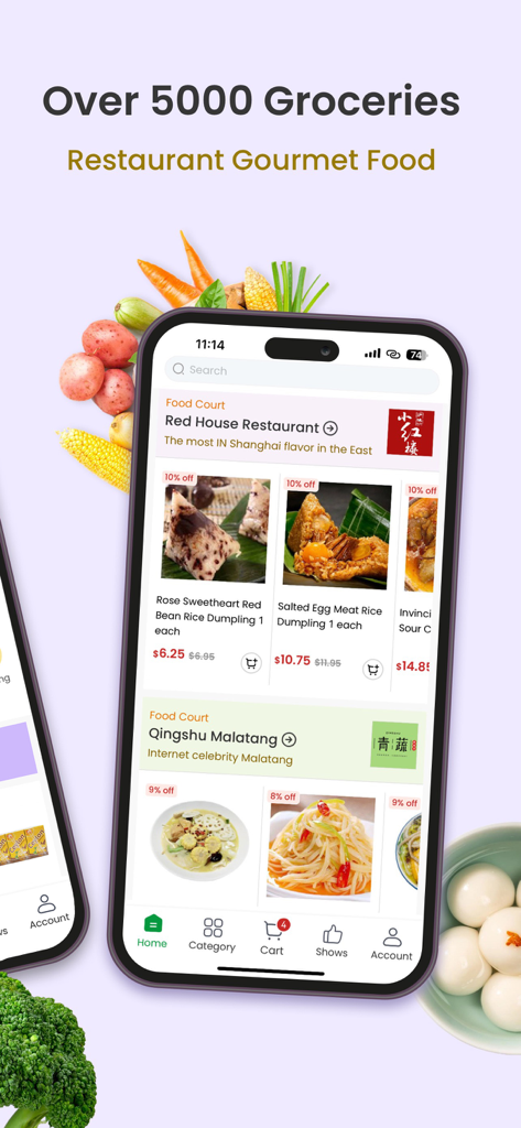 FreshGoGo Asian Grocery & Food - Mobile app screen of FreshGoGo showing authentic Asian groceries and gourmet restaurant food