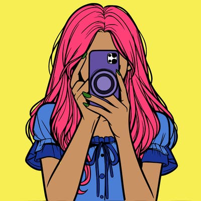 a realistic girl holding her phone taking pictures