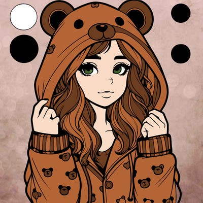 realistic girl in a animal pjs hoodie
